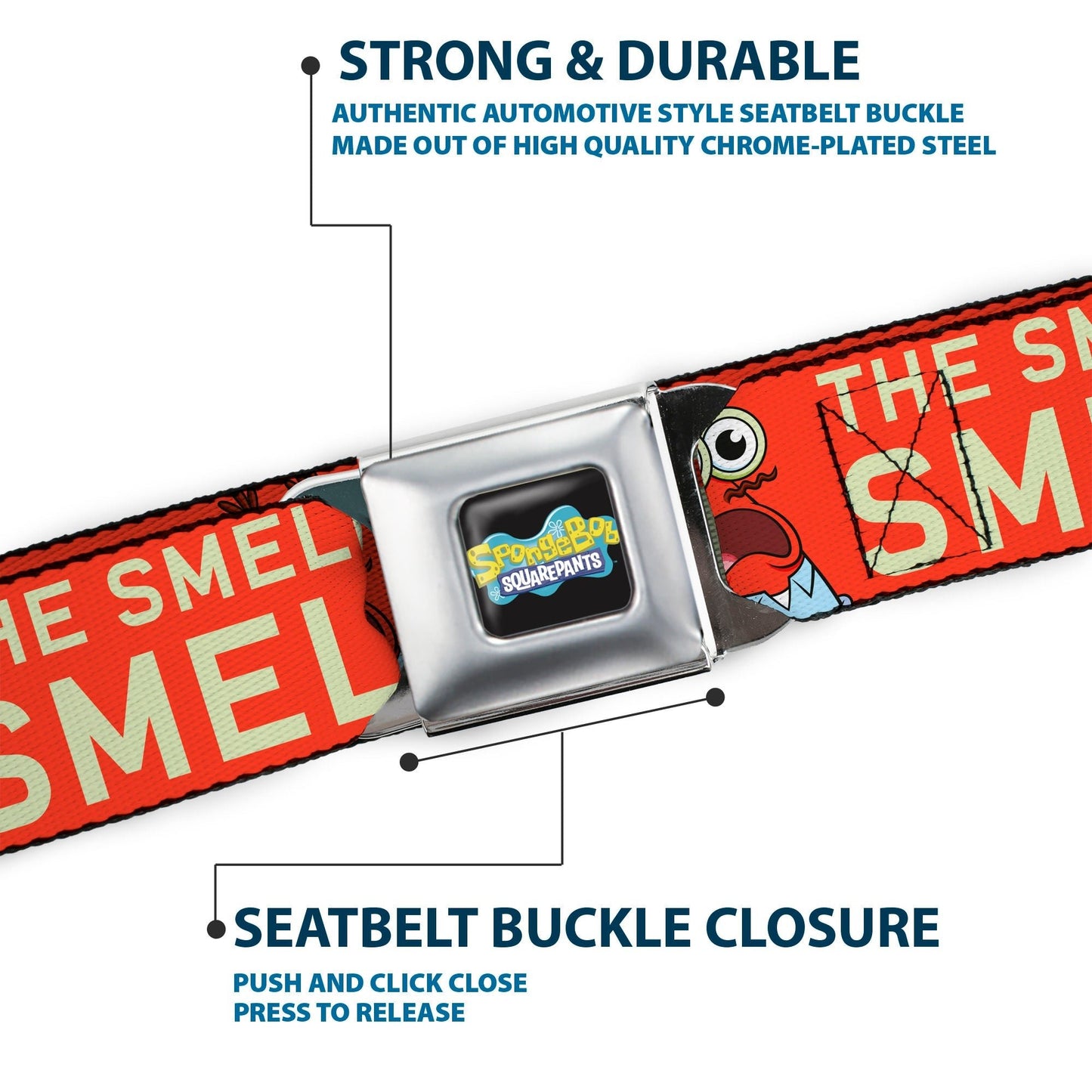 SpongeBob SquarePants Logo Seatbelt Belt Full Color Black/Blues - Paramount Shop