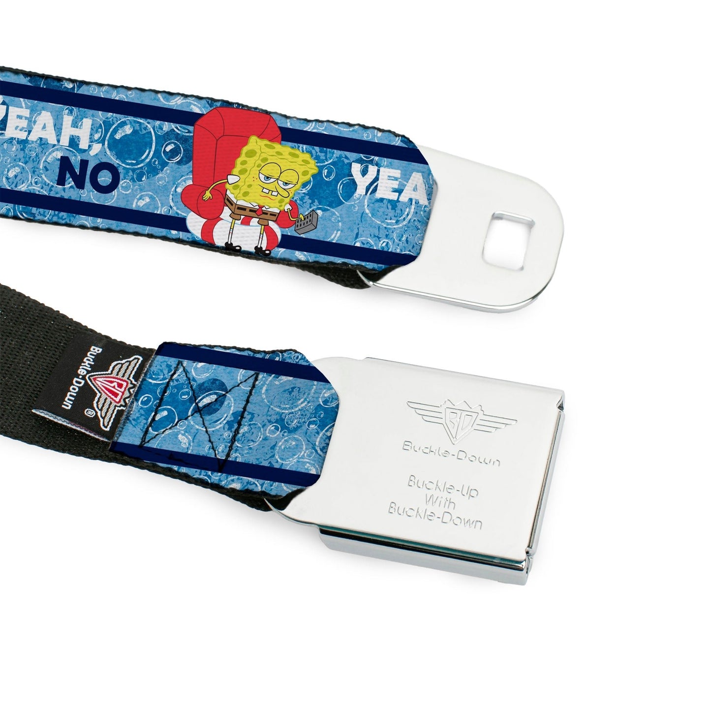 SpongeBob SquarePants Logo Seatbelt Belt Imma Head Out Pose Yellow and Blue - Paramount Shop