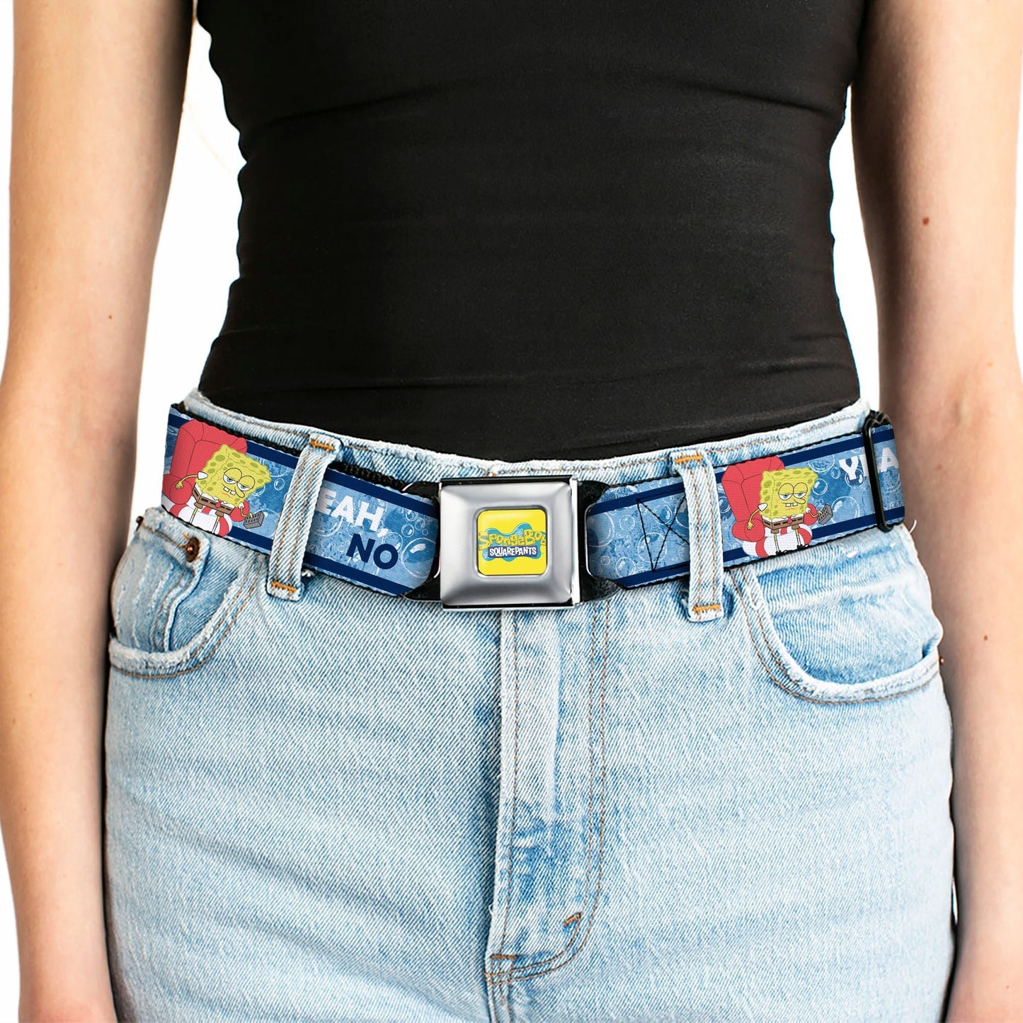 SpongeBob SquarePants Logo Seatbelt Belt Imma Head Out Pose Yellow and Blue - Paramount Shop