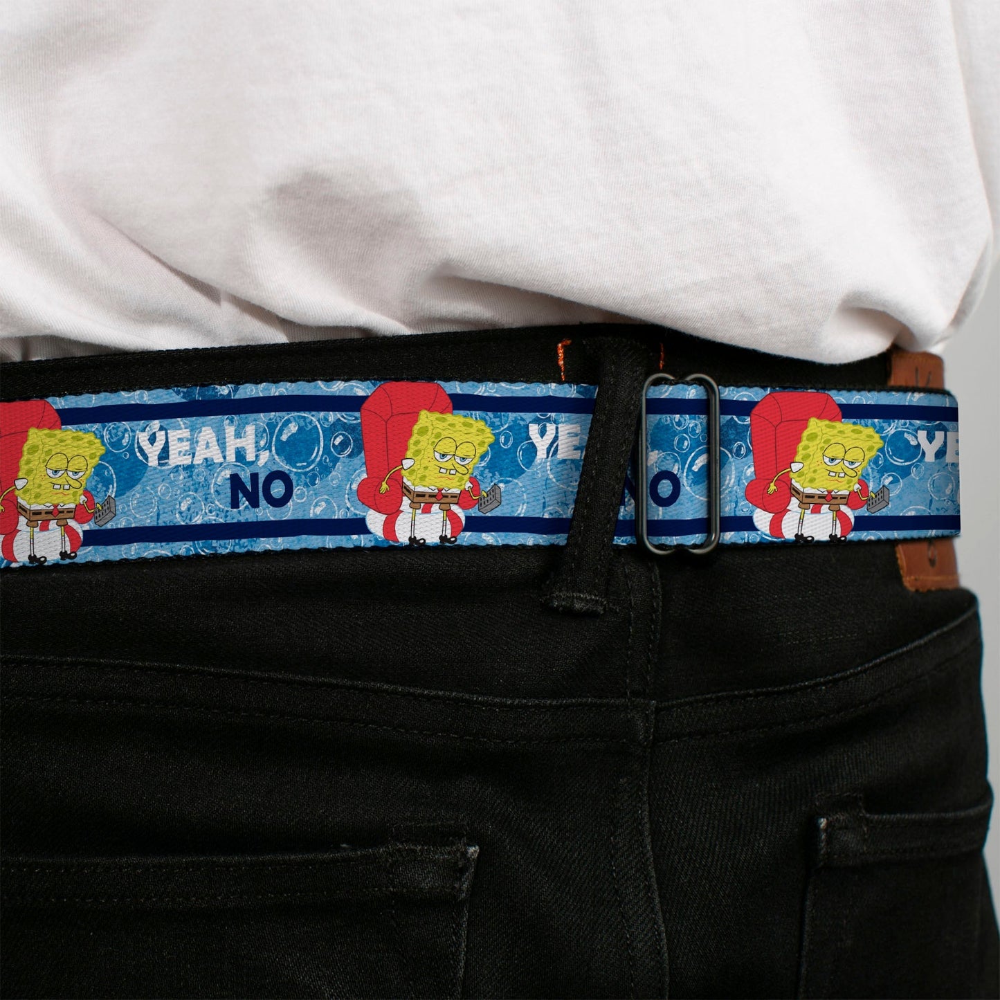SpongeBob SquarePants Logo Seatbelt Belt Imma Head Out Pose Yellow and Blue - Paramount Shop