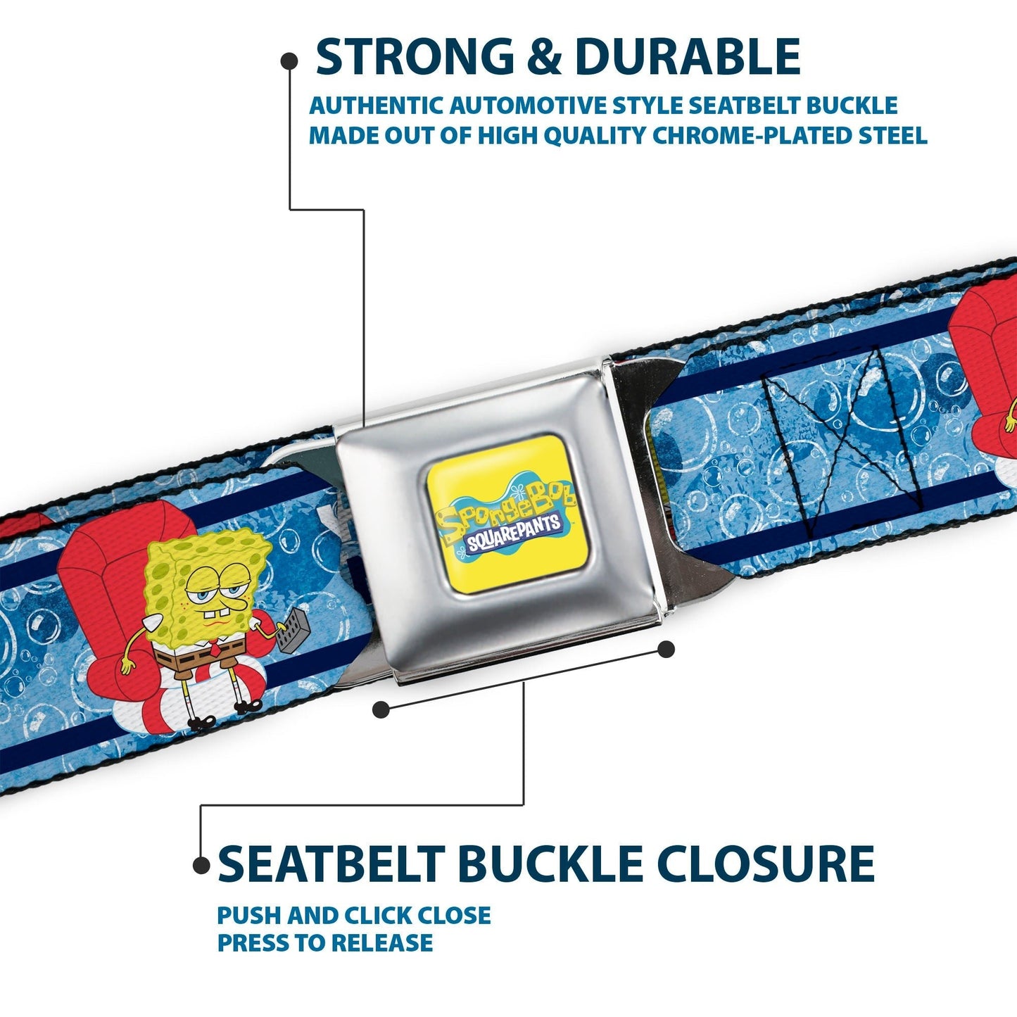 SpongeBob SquarePants Logo Seatbelt Belt Imma Head Out Pose Yellow and Blue - Paramount Shop