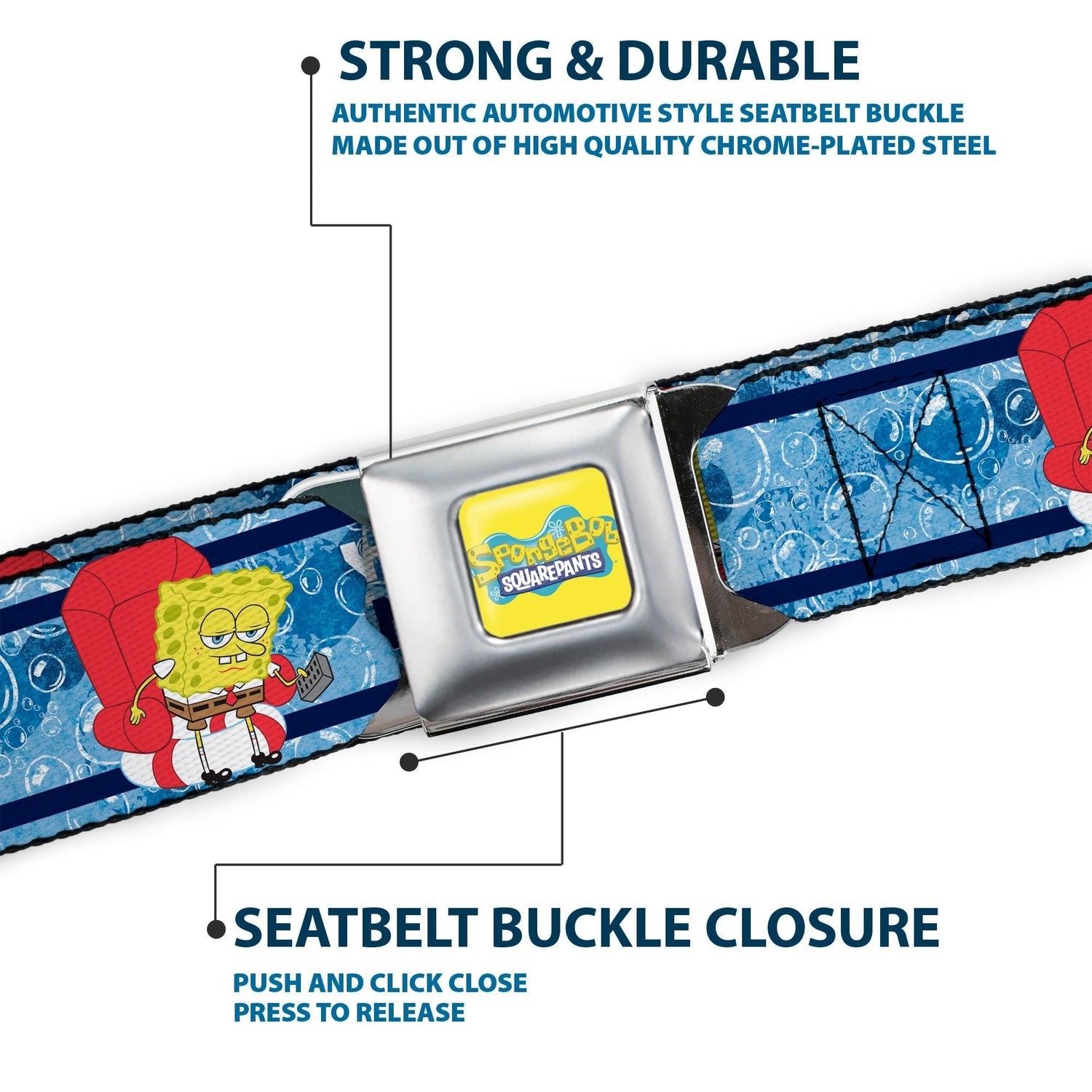 SpongeBob SquarePants Logo Seatbelt Belt Imma Head Out Pose Yellow and Blue - Paramount Shop