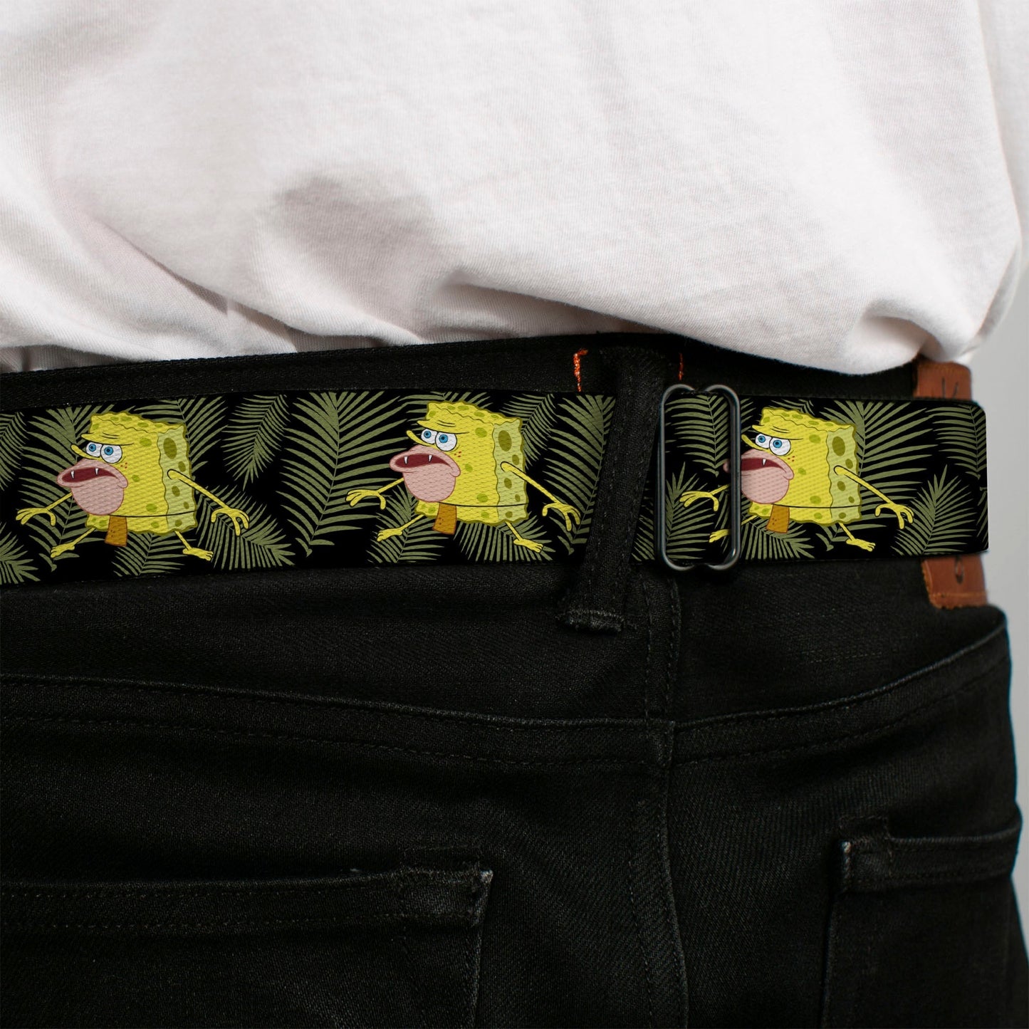 SpongeBob SquarePants Logo Seatbelt Belt Primitive Sponge Pose Black Green - Paramount Shop
