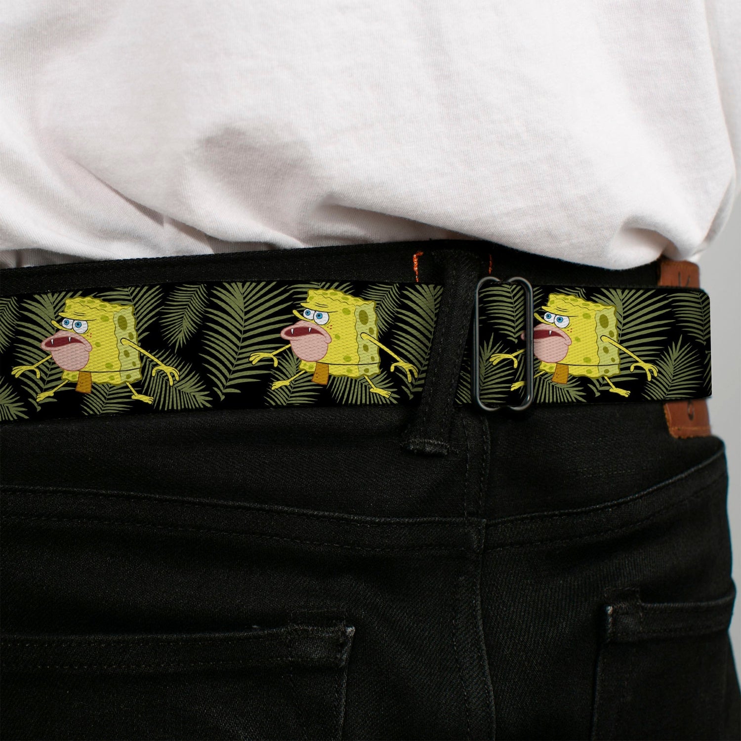 SpongeBob SquarePants Logo Seatbelt Belt Primitive Sponge Pose Black Green - Paramount Shop