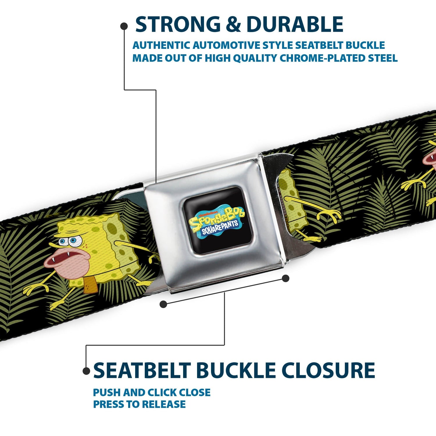SpongeBob SquarePants Logo Seatbelt Belt Primitive Sponge Pose Black Green - Paramount Shop