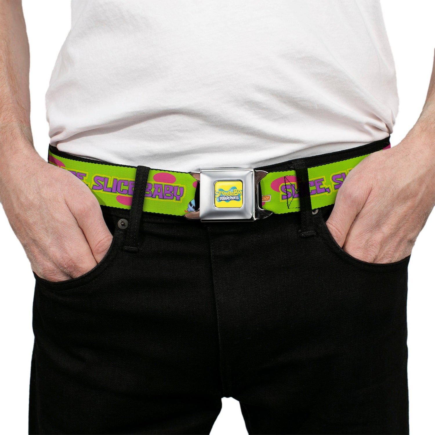 SpongeBob SquarePants Logo Seatbelt Belt Slice Slice Baby Green Webbing - Paramount Shop