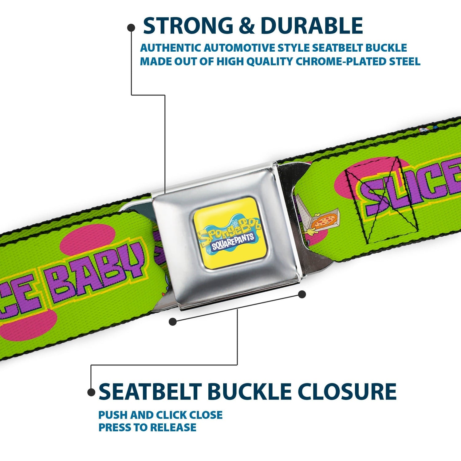 SpongeBob SquarePants Logo Seatbelt Belt Slice Slice Baby Green Webbing - Paramount Shop