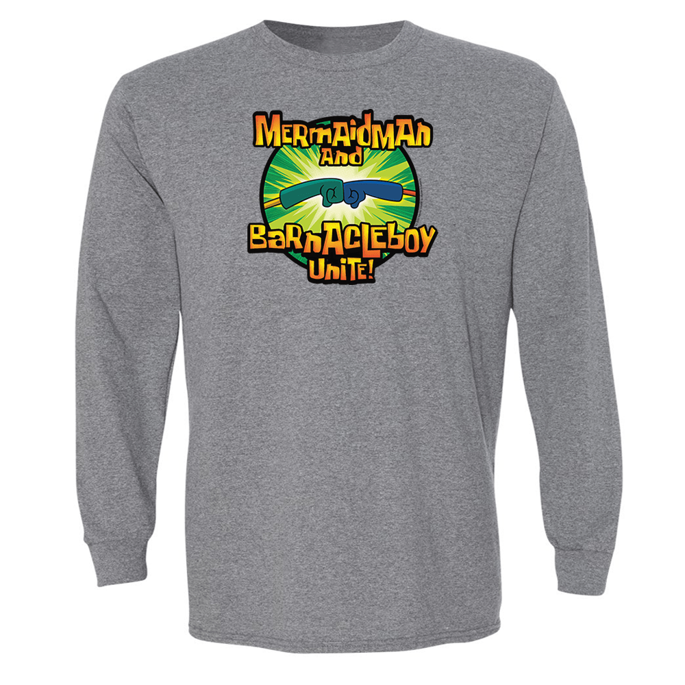 SpongeBob SquarePants Mermaid Man and Barnacle Boy Unite Logo Adult Long Sleeve T - Shirt - Paramount Shop
