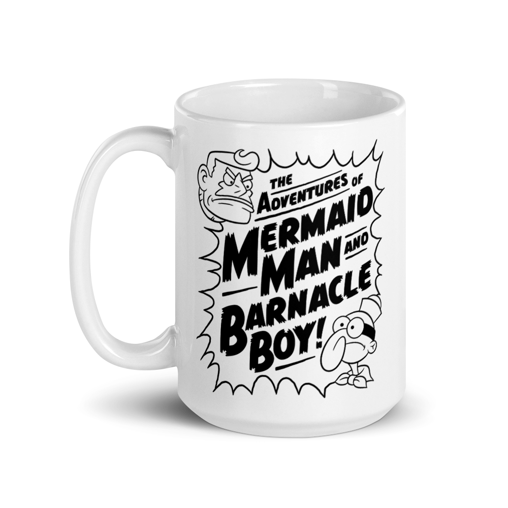 SpongeBob SquarePants Mermaidman and Barnacleboy Comic White Mug - Paramount Shop