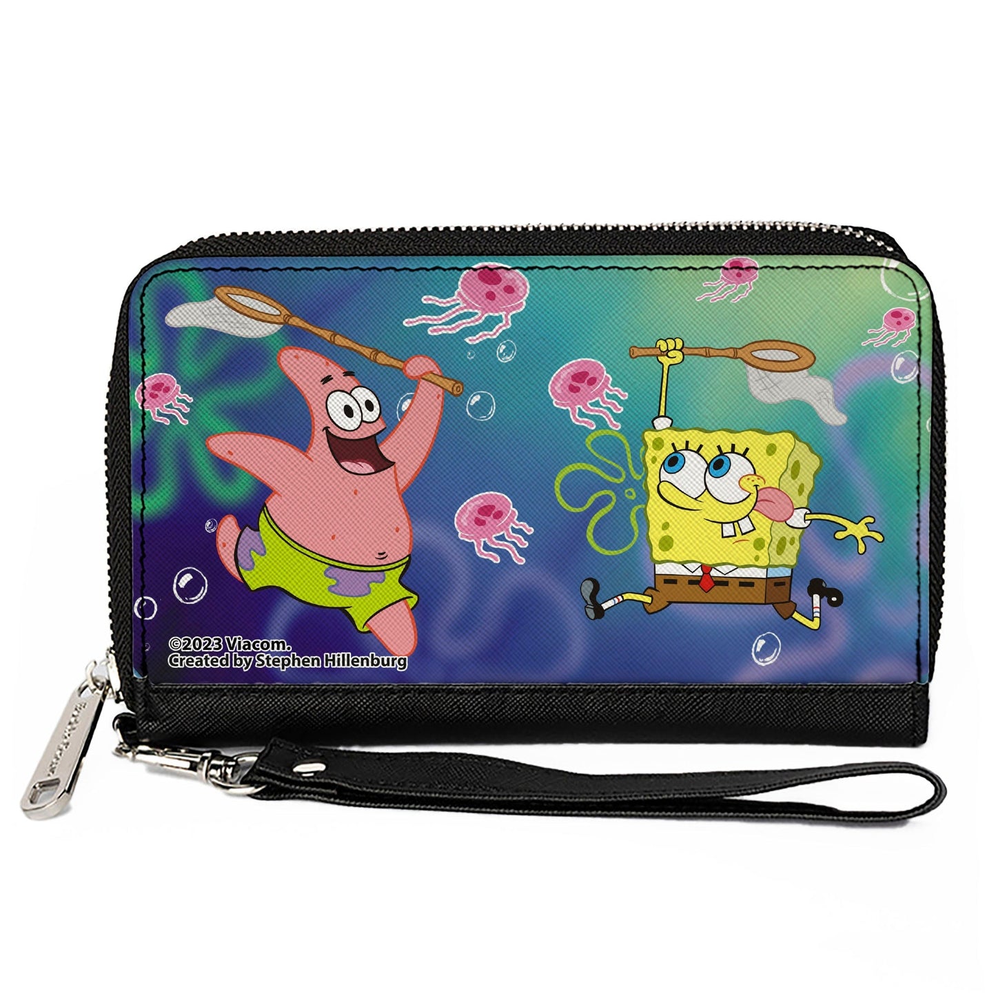 SpongeBob SquarePants Patrick Star Zip Around Wallet Jellyfishing Catch Pose Rectangle Vegan Leather - Paramount Shop