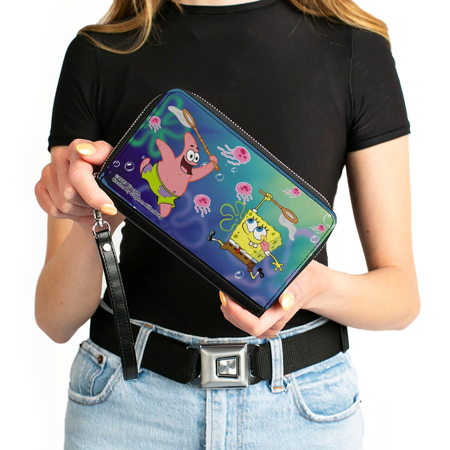 SpongeBob SquarePants Patrick Star Zip Around Wallet Jellyfishing Catch Pose Rectangle Vegan Leather - Paramount Shop