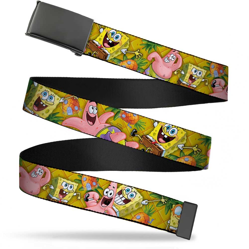 SpongeBob SquarePants & Patrick Starfish Web Belt Starfish Poses Pineapple Gold Webbing Black Buckle - Paramount Shop