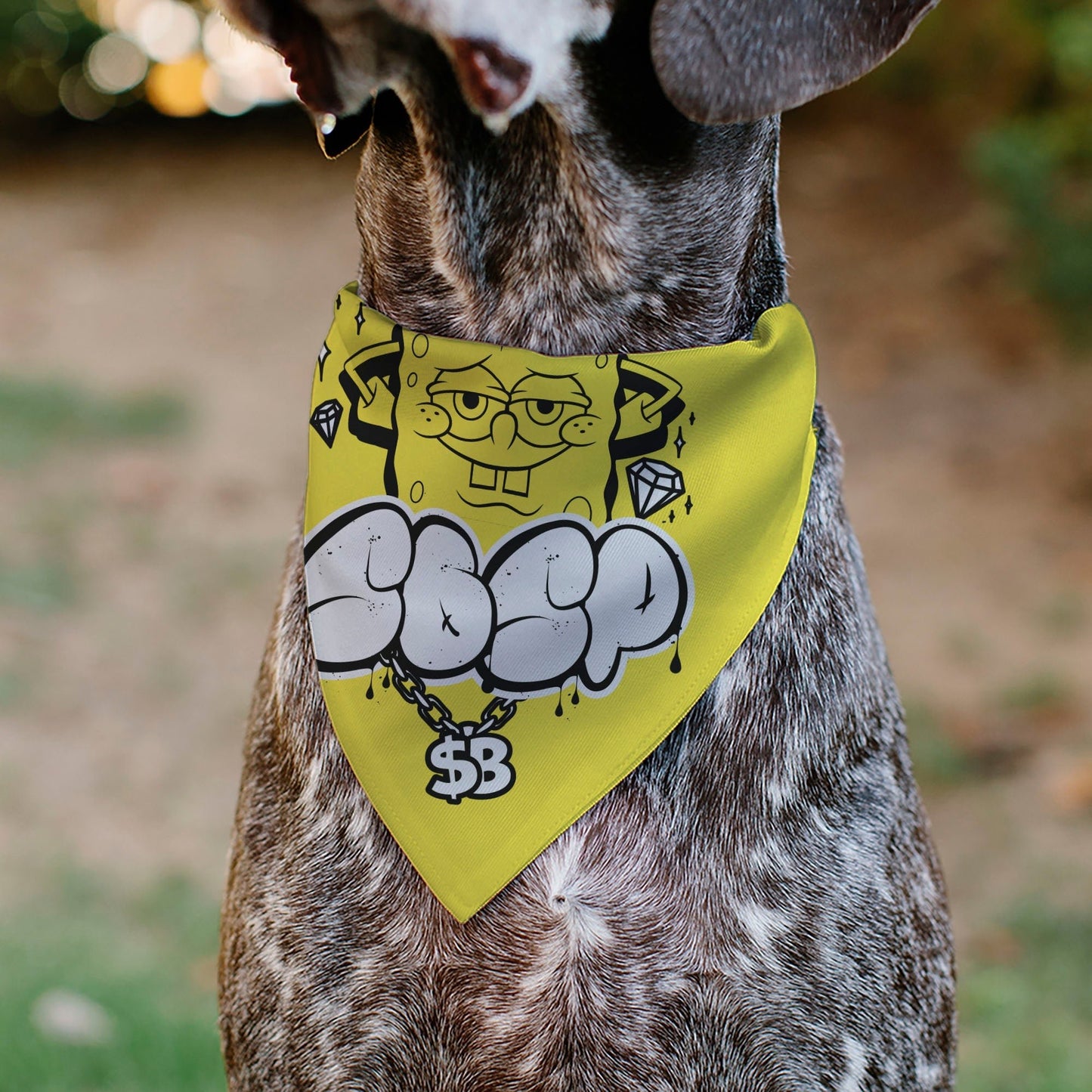 SpongeBob SquarePants Pet Bandana Chain Pose Slips Over Collar Yellow - Paramount Shop