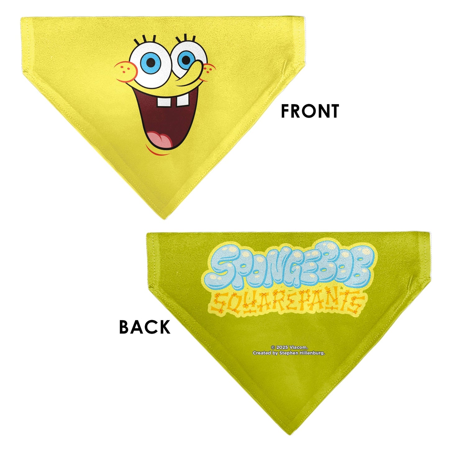 SpongeBob SquarePants Pet Bandana Excited Smile Expression Over - the - Collar Double - Sided Print Yellow - Paramount Shop