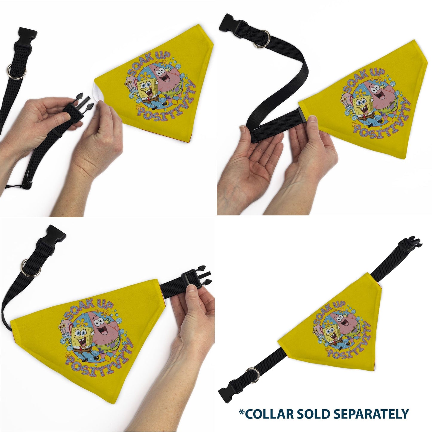 SpongeBob SquarePants Pet Bandana Friends SOAK UP POSITIVITY Pose Over the Collar Double - Sided Yellow - Paramount Shop