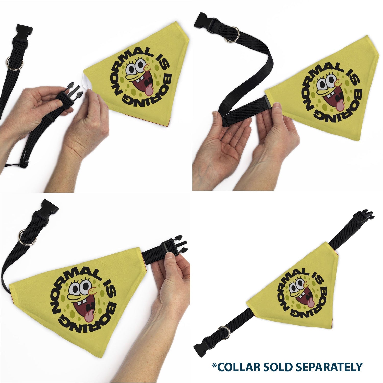 SpongeBob SquarePants Pet Bandana NORMAL IS BORING Pose Over - the - Collar Yellow. - Paramount Shop