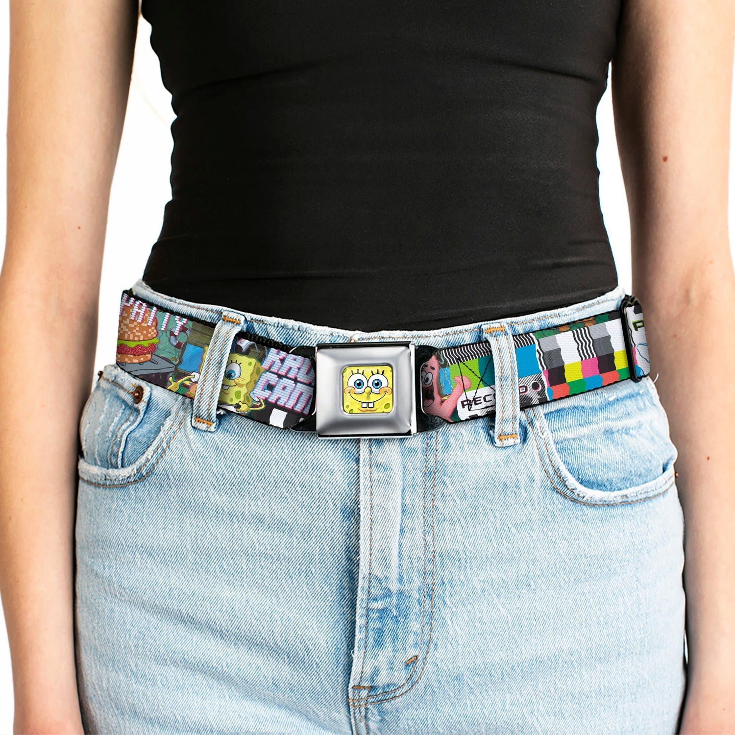 SpongeBob SquarePants Seatbelt Belt 3 - D Face Close - Up Buckle - Down Adjustable Full Color - Paramount Shop