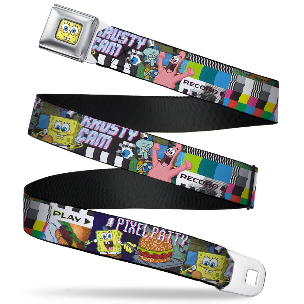 SpongeBob SquarePants Seatbelt Belt 3 - D Face Close - Up Buckle - Down Adjustable Full Color - Paramount Shop