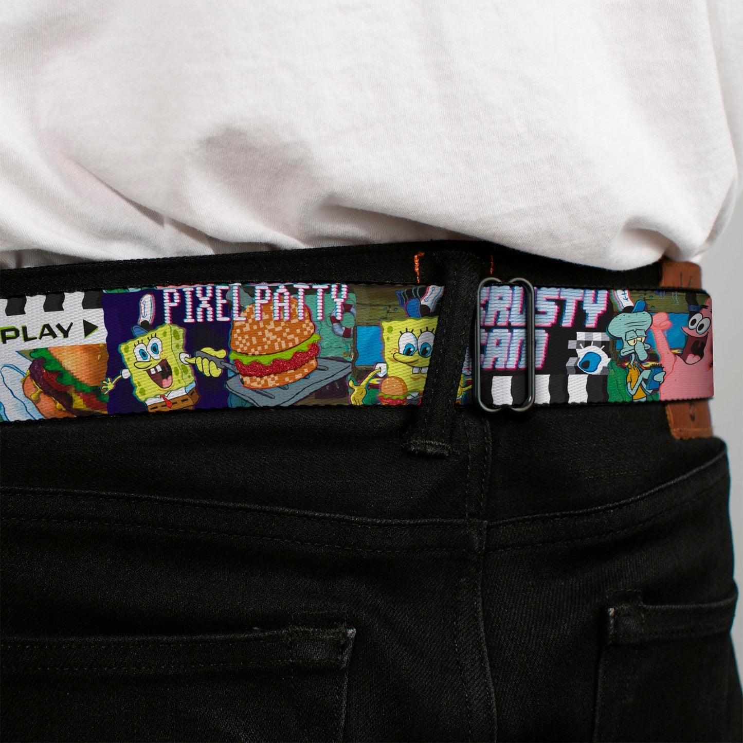 SpongeBob SquarePants Seatbelt Belt 3 - D Face Close - Up Buckle - Down Adjustable Full Color - Paramount Shop