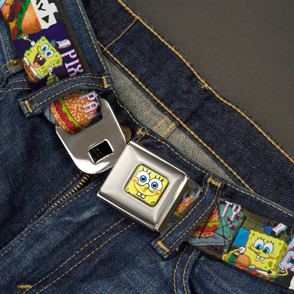 SpongeBob SquarePants Seatbelt Belt 3 - D Face Close - Up Buckle - Down Adjustable Full Color - Paramount Shop