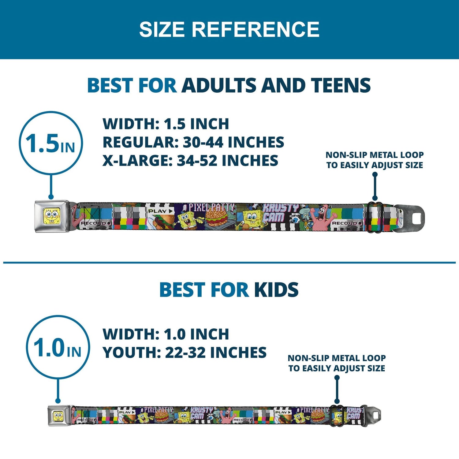 SpongeBob SquarePants Seatbelt Belt 3 - D Face Close - Up Buckle - Down Adjustable Full Color - Paramount Shop