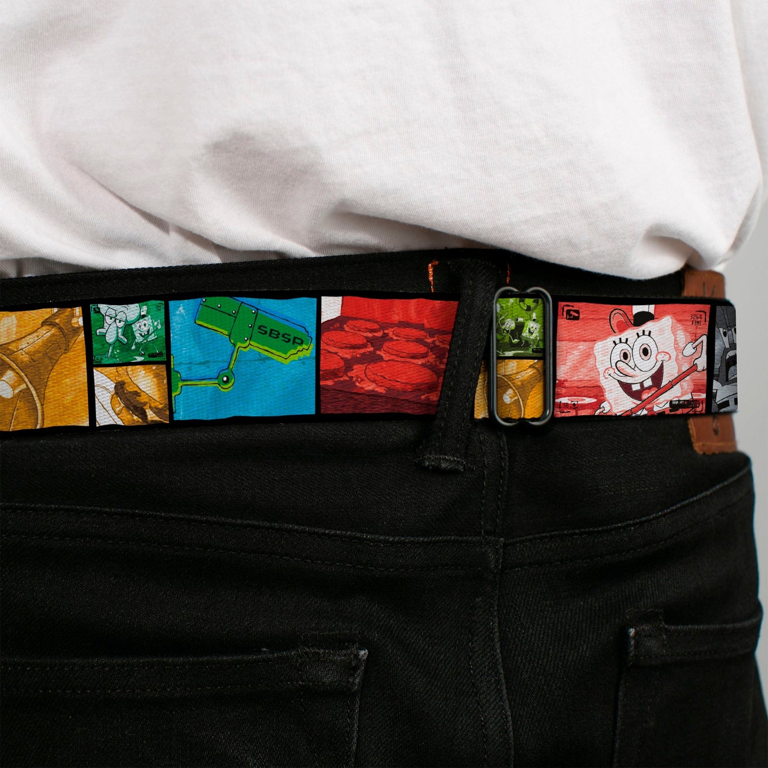 SpongeBob SquarePants Seatbelt Belt 3 - D Face Close - Up Full Color Krusty Krab's Cam Scene Buckle - Down - Paramount Shop