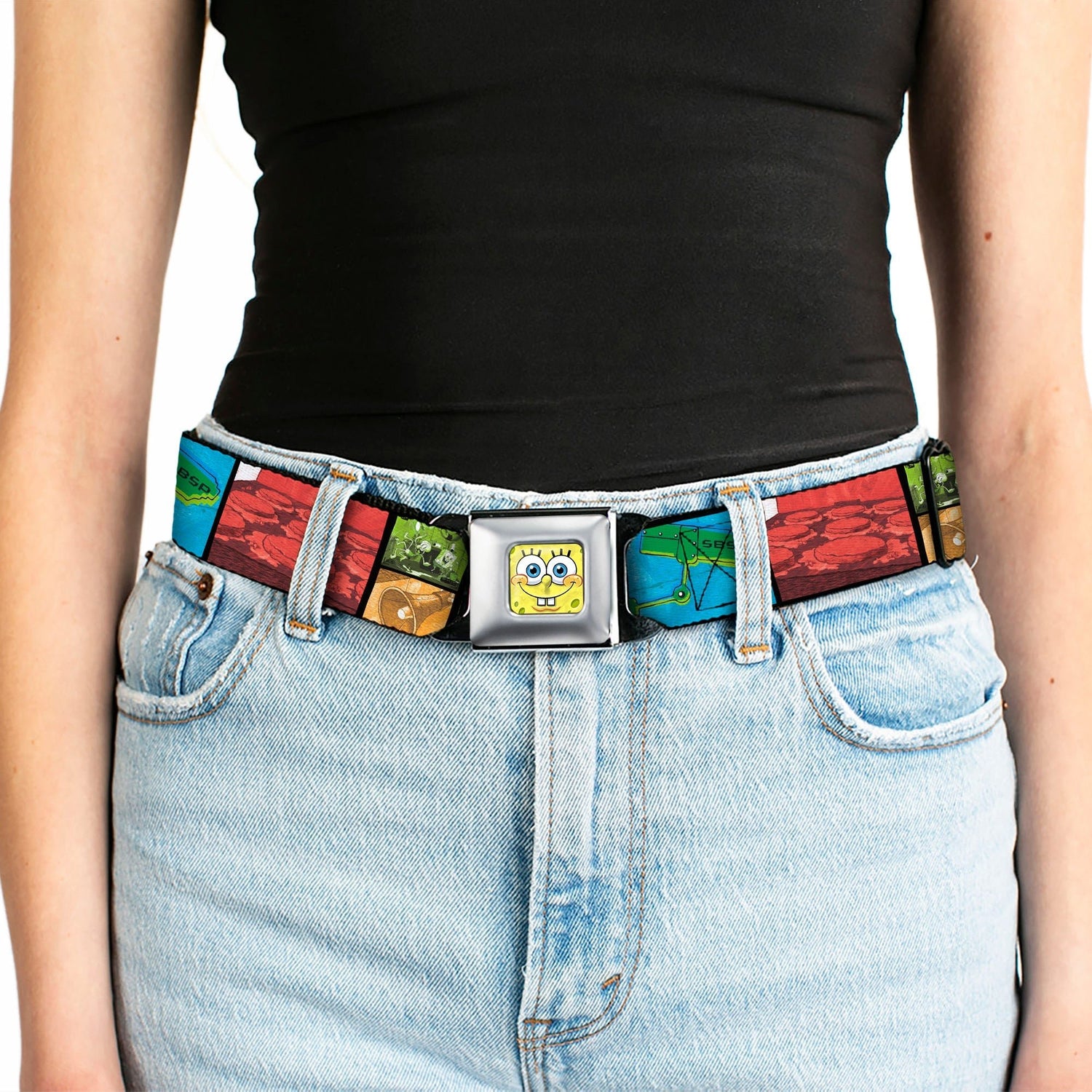 SpongeBob SquarePants Seatbelt Belt 3 - D Face Close - Up Full Color Krusty Krab's Cam Scene Buckle - Down - Paramount Shop