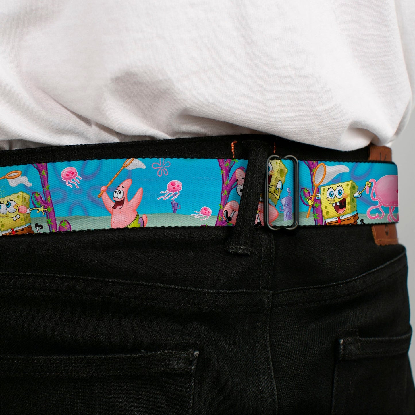 SpongeBob SquarePants Seatbelt Belt 3D Face Close - Up & Jellyfishing Scenes Full Color - Paramount Shop