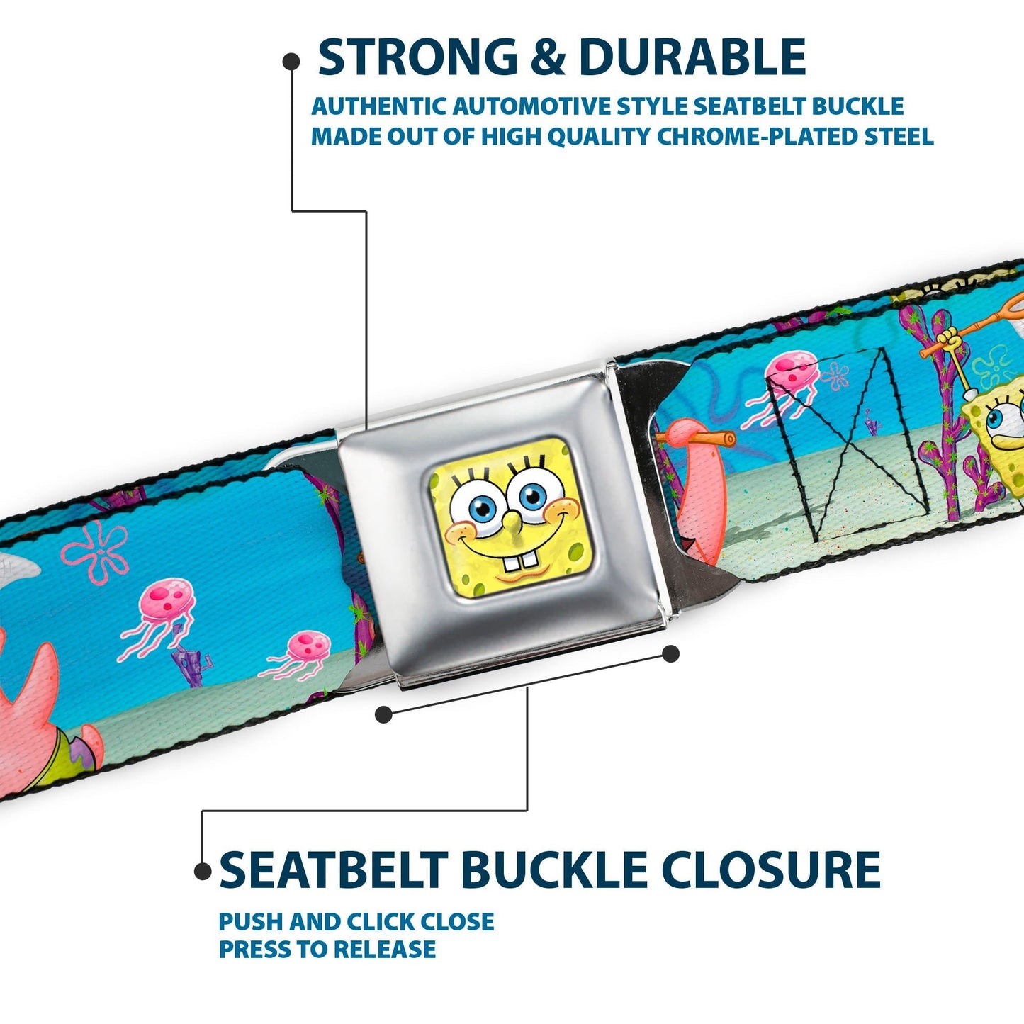 SpongeBob SquarePants Seatbelt Belt 3D Face Close - Up & Jellyfishing Scenes Full Color - Paramount Shop
