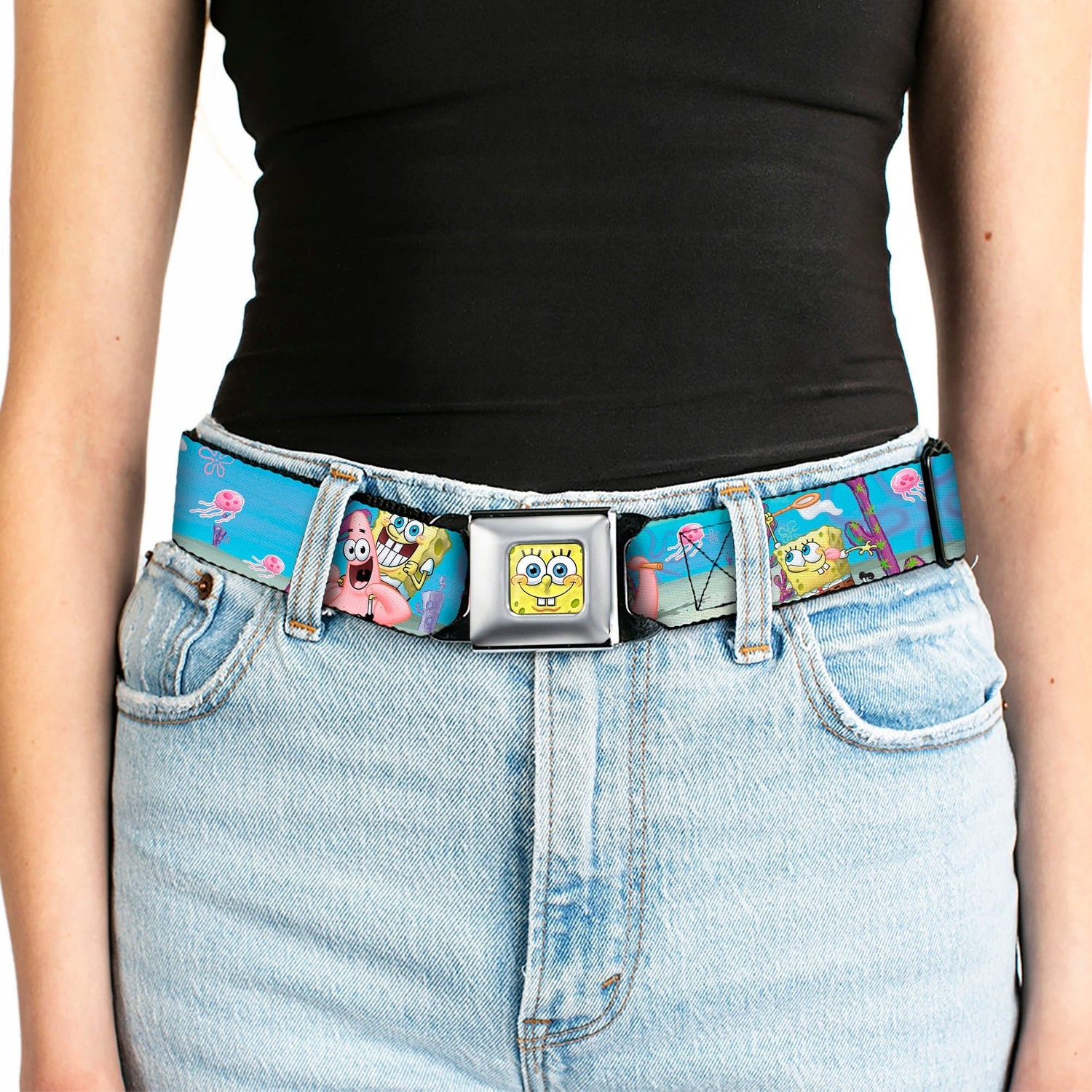 SpongeBob SquarePants Seatbelt Belt 3D Face Close - Up & Jellyfishing Scenes Full Color - Paramount Shop