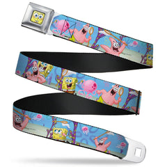 SpongeBob SquarePants Seatbelt Belt 3D Face Close-Up & Jellyfishing Scenes Full Color - Adult Reg (30"-44")