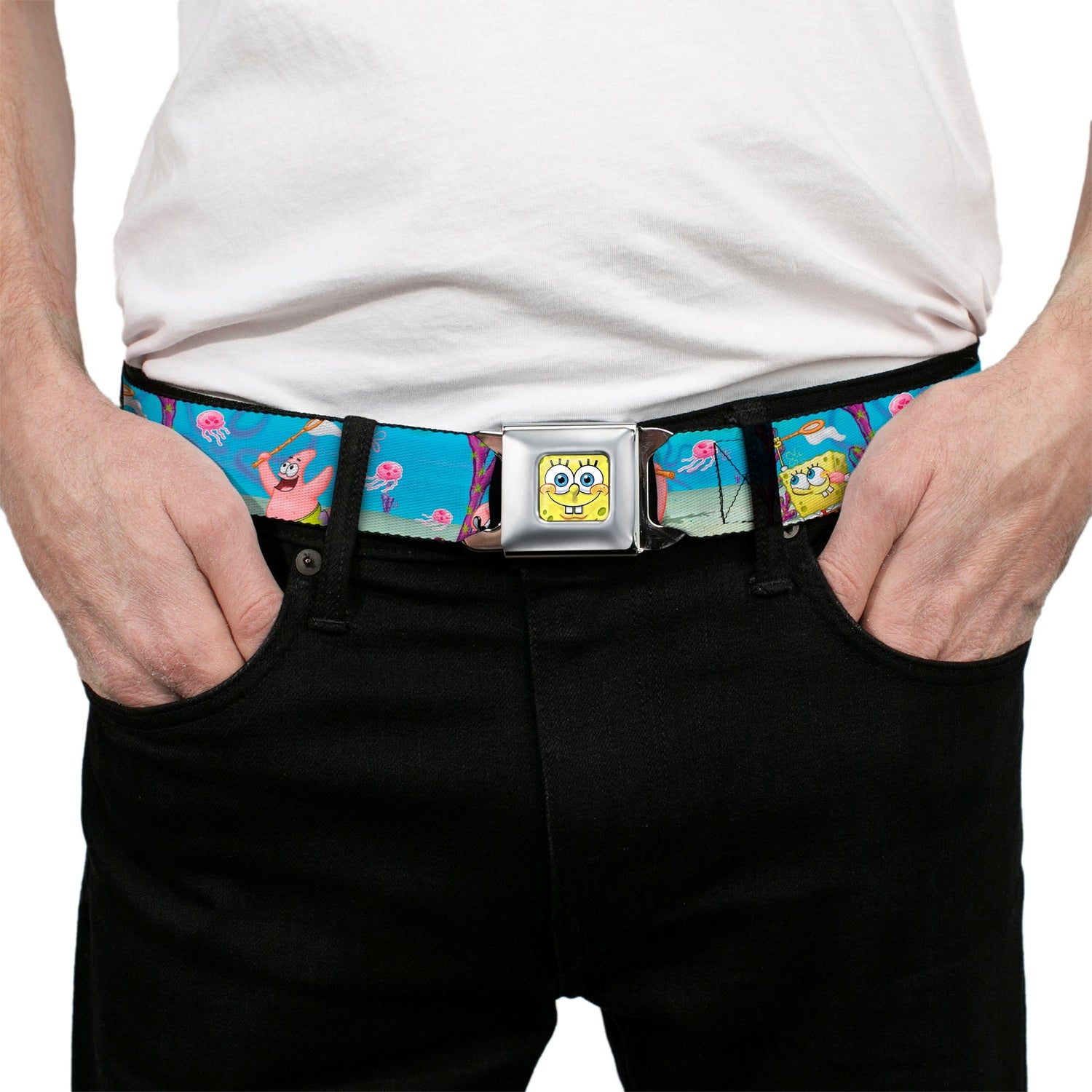 SpongeBob SquarePants Seatbelt Belt 3D Face Close - Up & Jellyfishing Scenes Full Color - Paramount Shop