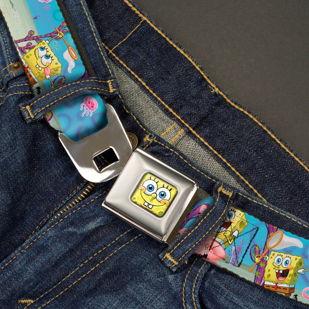 SpongeBob SquarePants Seatbelt Belt 3D Face Close - Up & Jellyfishing Scenes Full Color - Paramount Shop