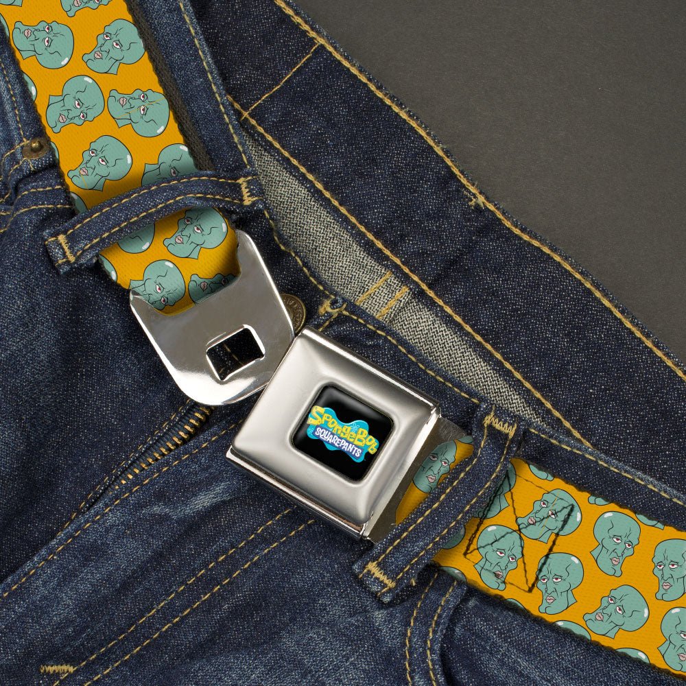 SpongeBob SquarePants Seatbelt Belt Black/Blues Logo Handsome Squidward Face Orange Webbing - Paramount Shop