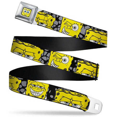 SpongeBob SquarePants Seatbelt Belt Close - Up Expressions Full Color Black Gray Yellow - Paramount Shop