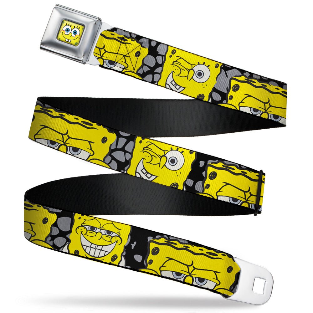 SpongeBob SquarePants Seatbelt Belt Close - Up Expressions Full Color Black Gray Yellow - Paramount Shop