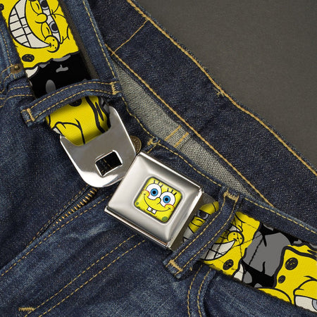 SpongeBob SquarePants Seatbelt Belt Close - Up Expressions Full Color Black Gray Yellow - Paramount Shop