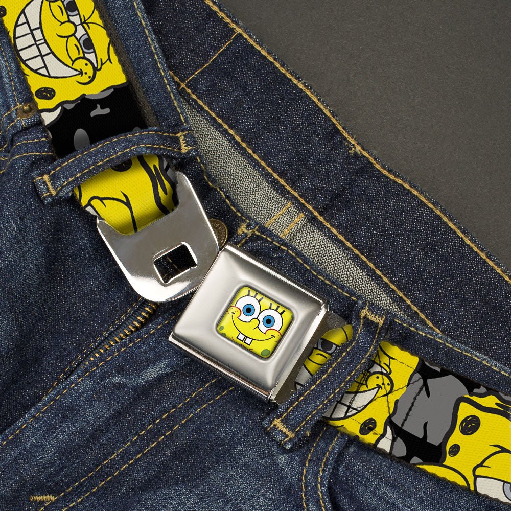 SpongeBob SquarePants Seatbelt Belt Close - Up Expressions Full Color Black Gray Yellow - Paramount Shop