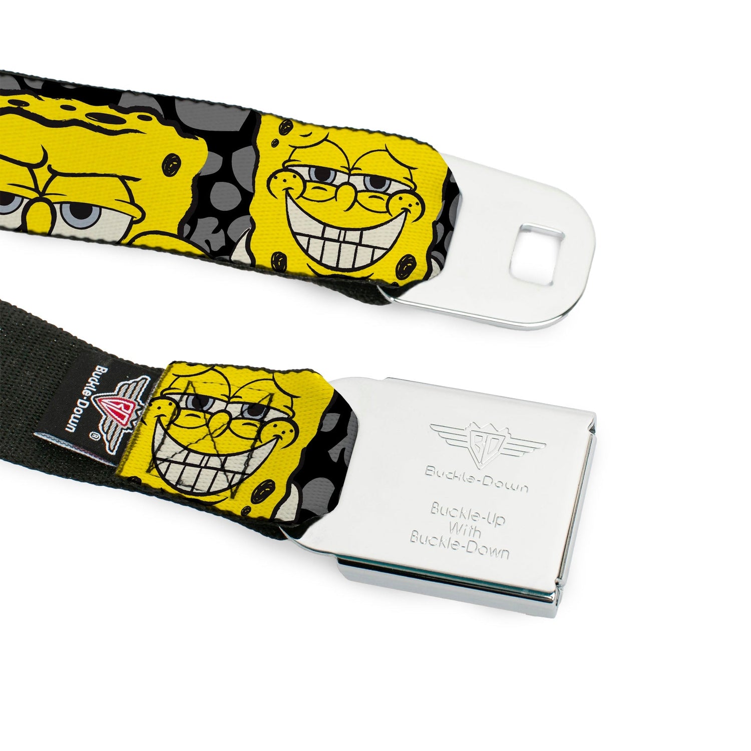 SpongeBob SquarePants Seatbelt Belt Close - Up Expressions Full Color Black Gray Yellow - Paramount Shop