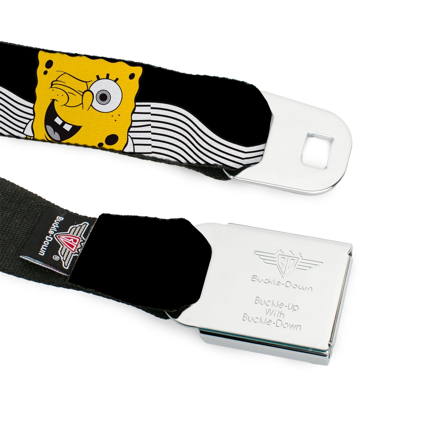 SpongeBob SquarePants Seatbelt Belt Face Close - Up Action Poses Full Color Black White Yellow - Paramount Shop