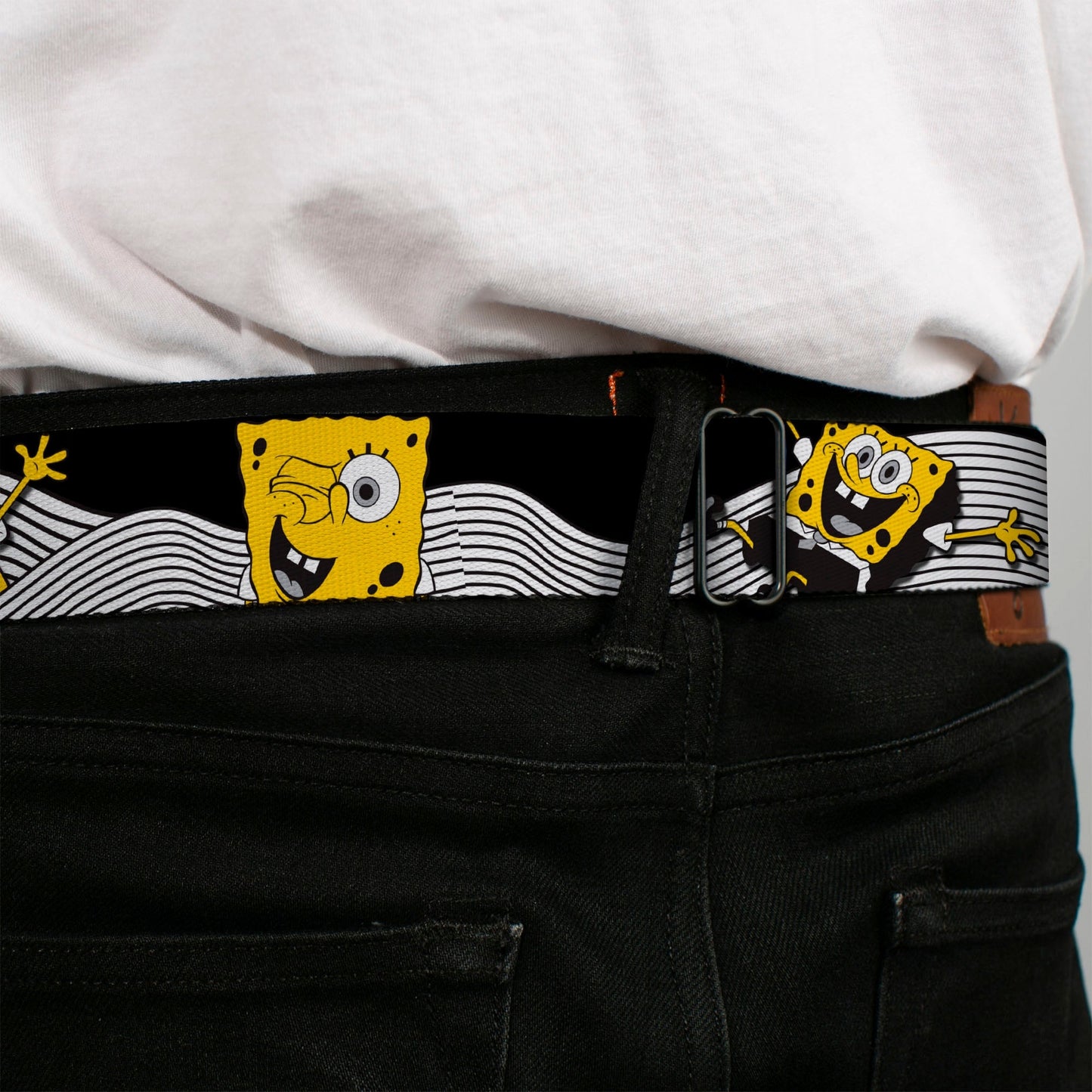 SpongeBob SquarePants Seatbelt Belt Face Close - Up Action Poses Full Color Black White Yellow - Paramount Shop