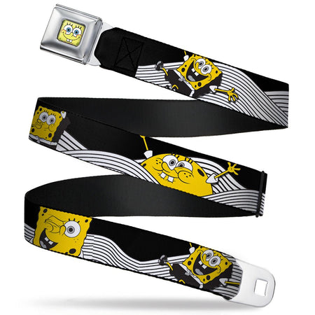 SpongeBob SquarePants Seatbelt Belt Face Close - Up Action Poses Full Color Black White Yellow - Paramount Shop