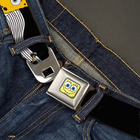 SpongeBob SquarePants Seatbelt Belt Face Close - Up Action Poses Full Color Black White Yellow - Paramount Shop