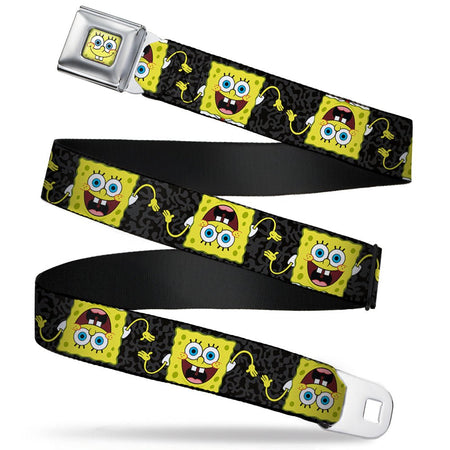 SpongeBob SquarePants Seatbelt Belt Face Close - Up Camo Gray Black - Paramount Shop