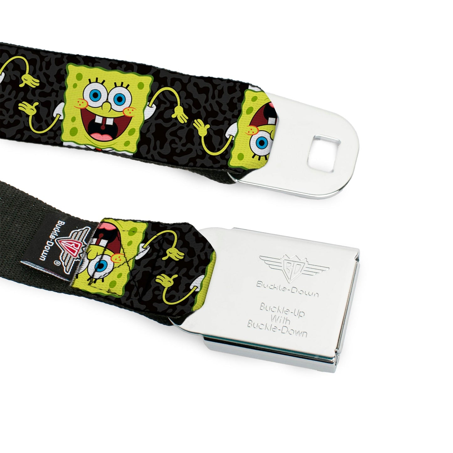 SpongeBob SquarePants Seatbelt Belt Face Close - Up Camo Gray Black - Paramount Shop