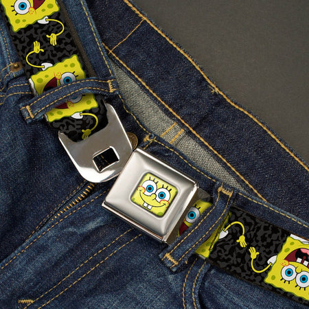 SpongeBob SquarePants Seatbelt Belt Face Close - Up Camo Gray Black - Paramount Shop