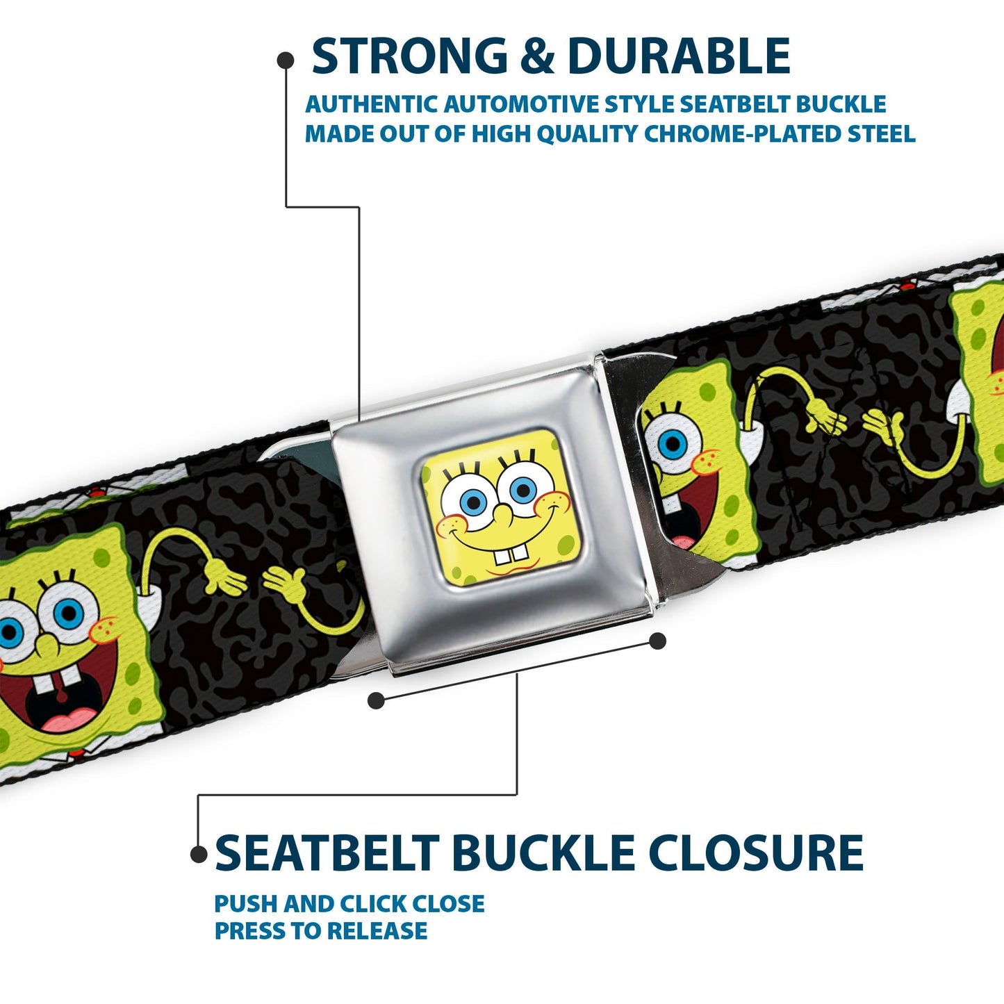 SpongeBob SquarePants Seatbelt Belt Face Close - Up Camo Gray Black - Paramount Shop