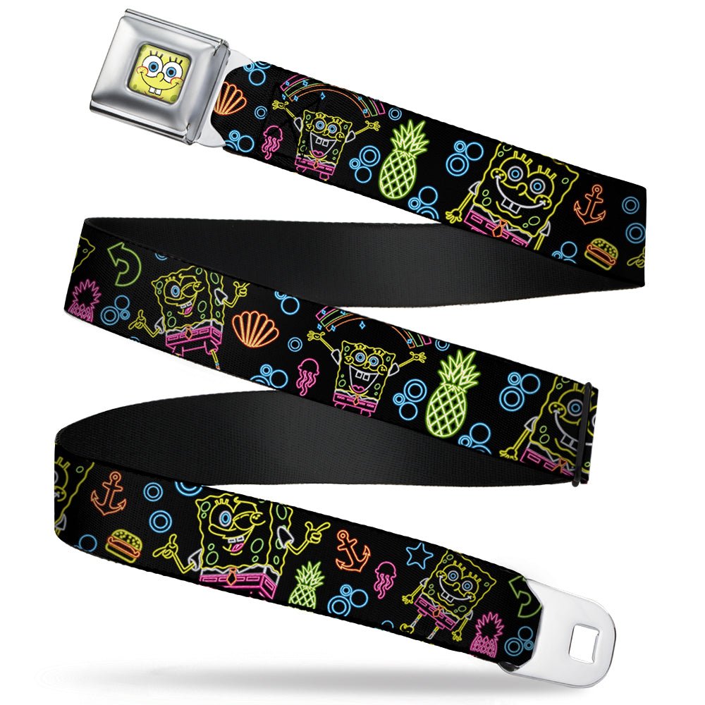 SpongeBob SquarePants Seatbelt Belt Face Close - Up Electric Poses Black Multi - Color - Paramount Shop
