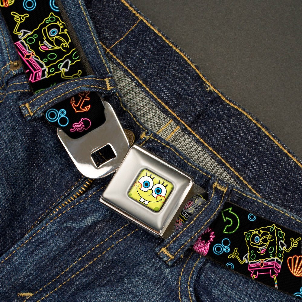 SpongeBob SquarePants Seatbelt Belt Face Close - Up Electric Poses Black Multi - Color - Paramount Shop