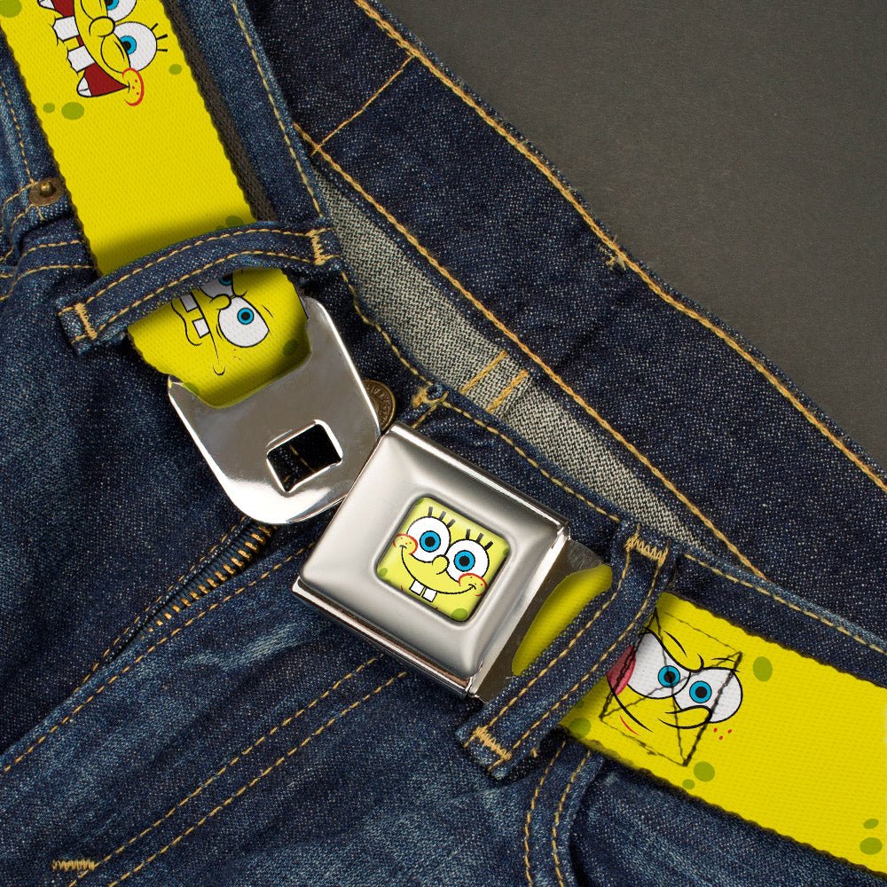 SpongeBob SquarePants Seatbelt Belt Face Close - Up Expressions Full Color Yellow - Paramount Shop
